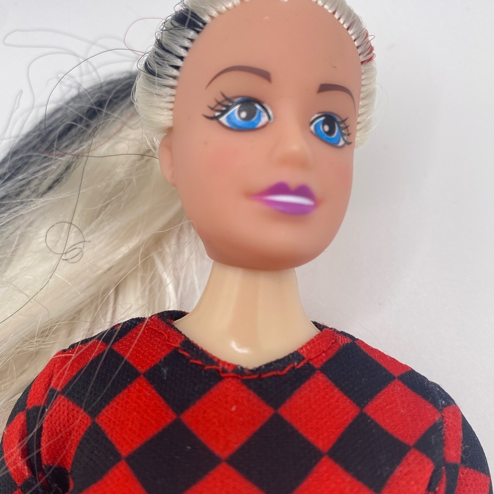 Fashion Doll with‎ Red and Black Outfit Hair Split Dyed Punk Gothic Skull - Picture 4 of 10